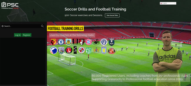 Professional Soccer Coaching printscreen homepage